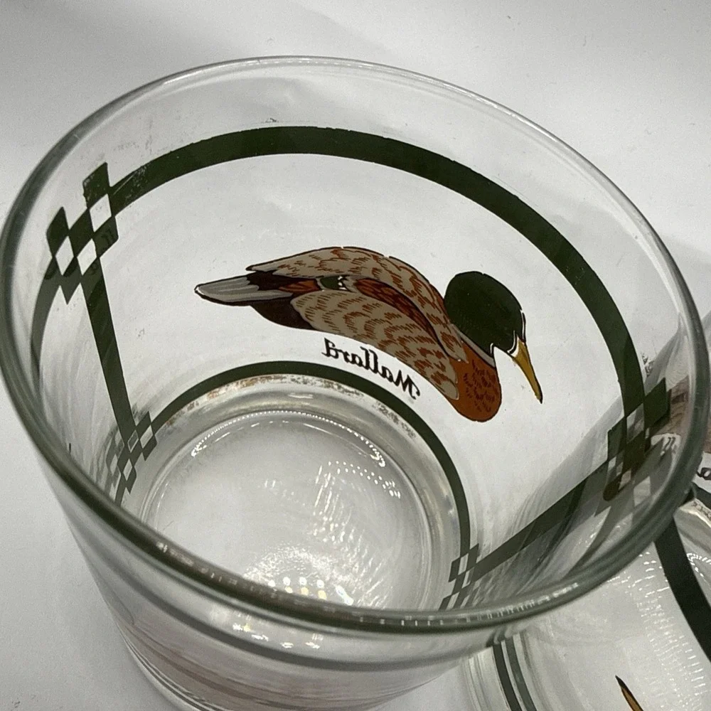 Set of 2 Mallard Duck Vintage Decorated 10 oz Old Fashioned Whiskey Glasses